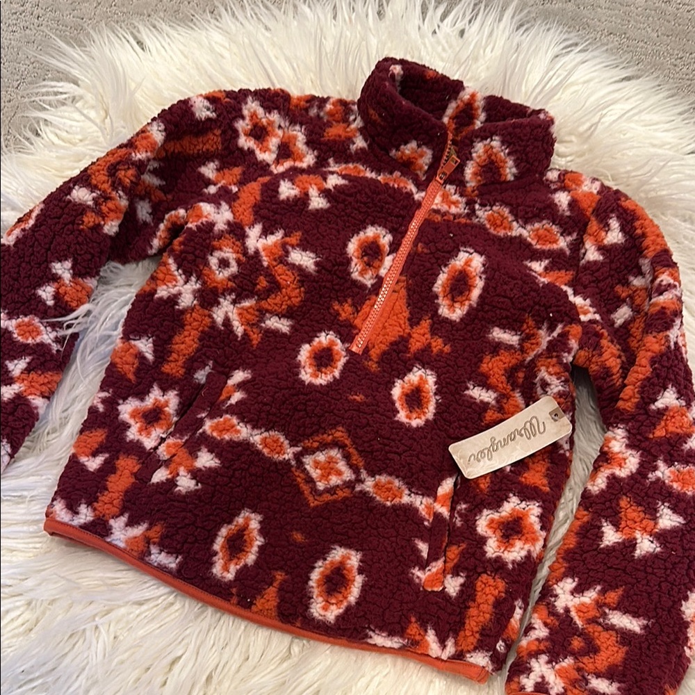 Wrangler Red and Orange Sweatshirt Cozy Fleece with Geometric Patterns